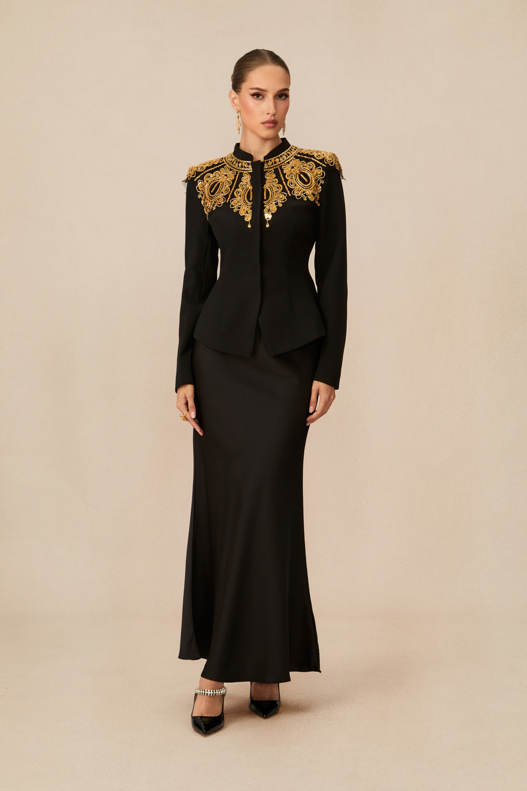 Charm Black Embroidered Blazer