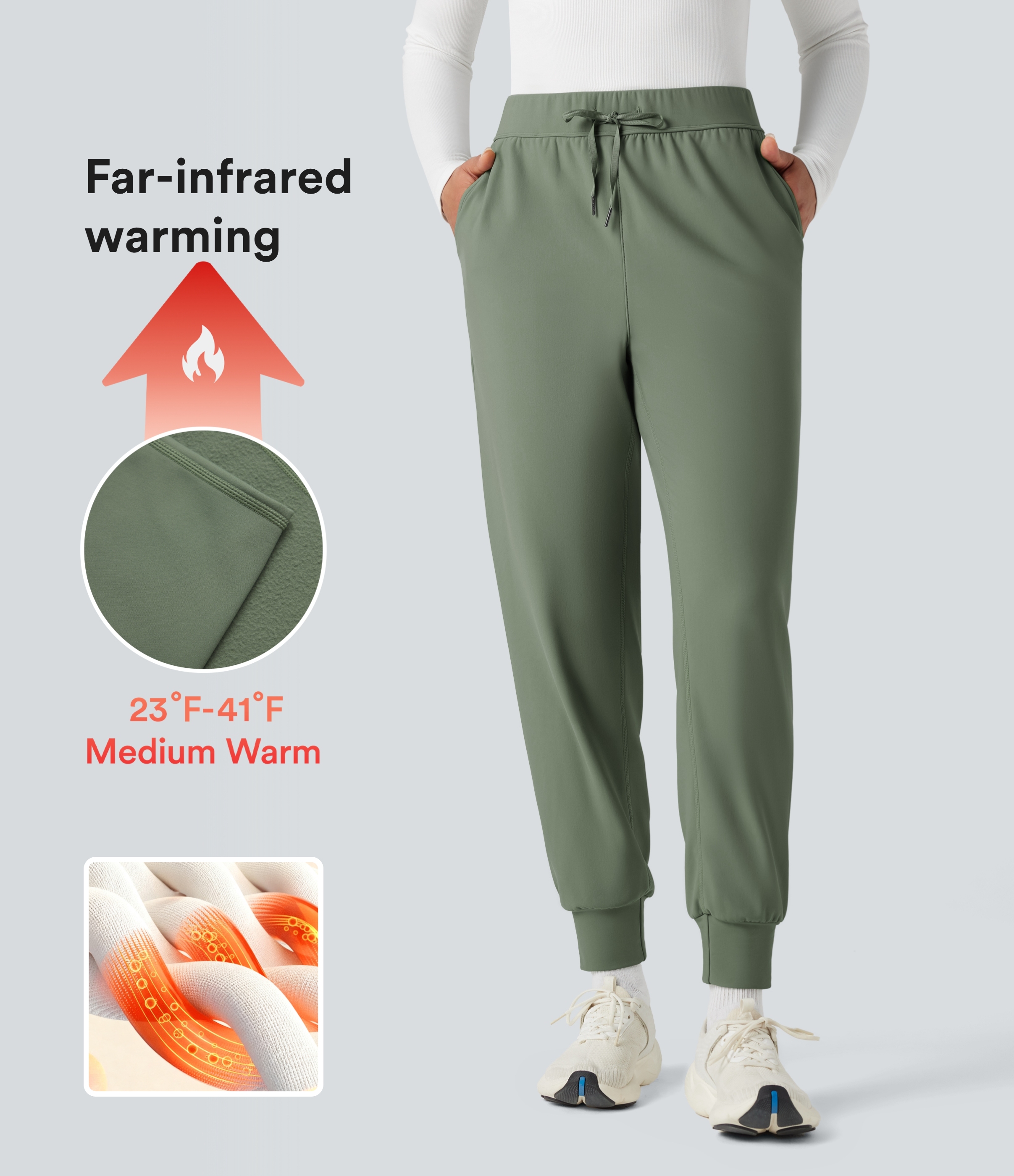 Durable Water Repellent Mid Rise Fleece Running Joggers with Pockets