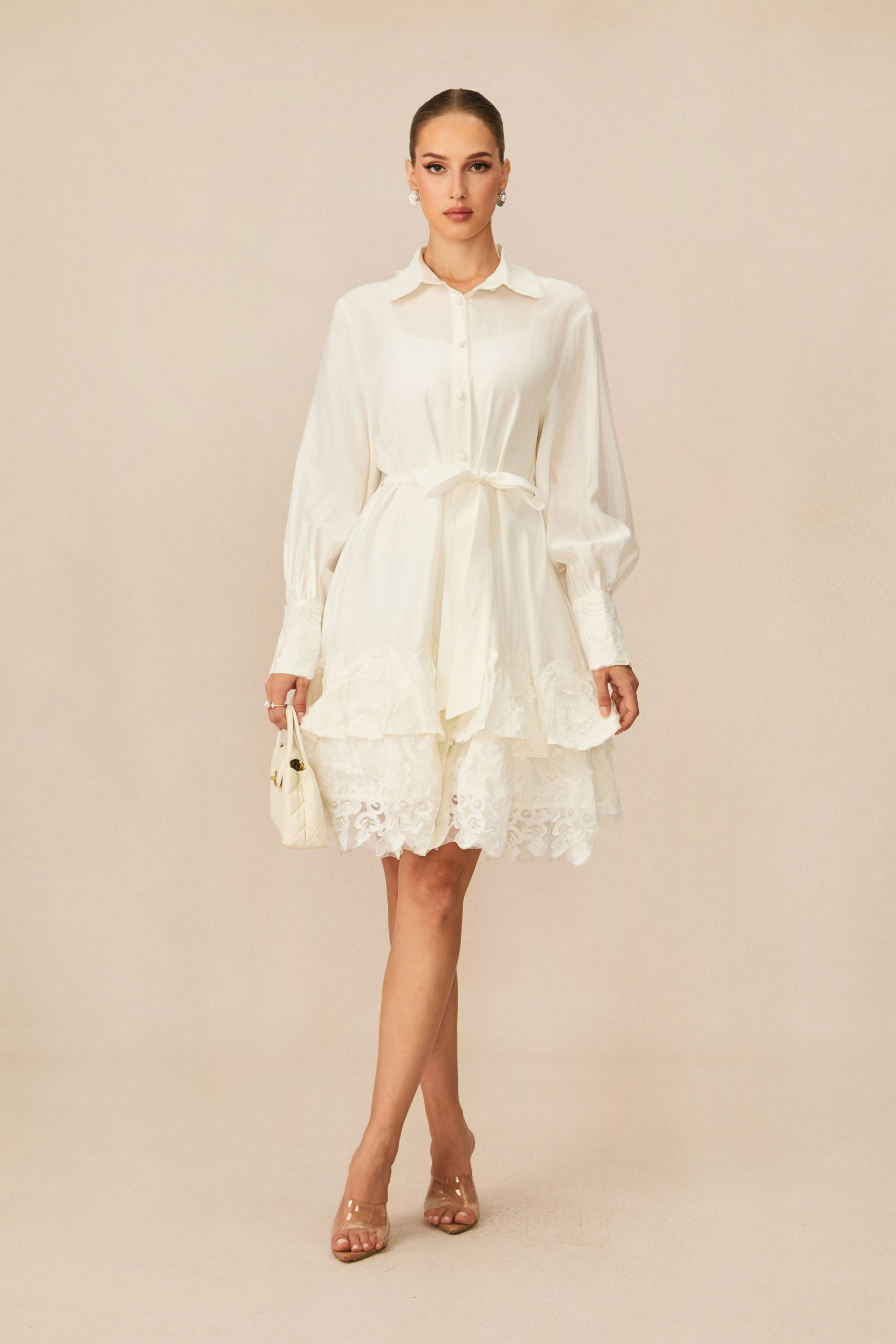 Memory White Lace Layered Mini Dress
