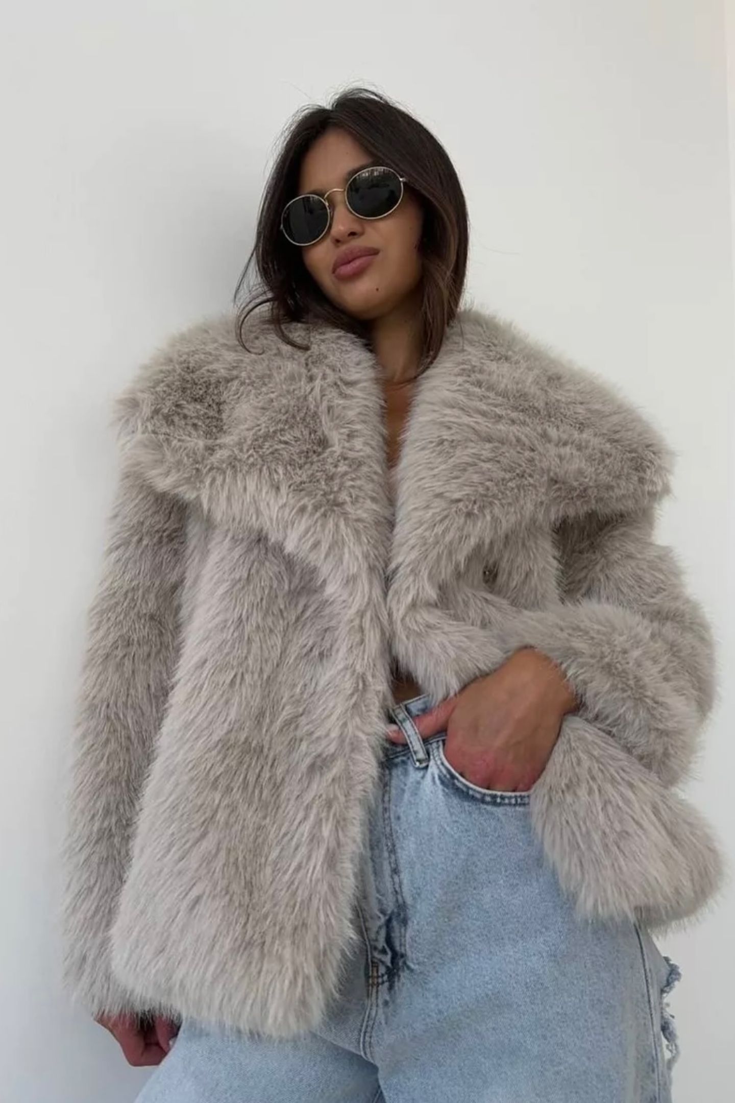 Faux Fur Shawl Collar Jacket