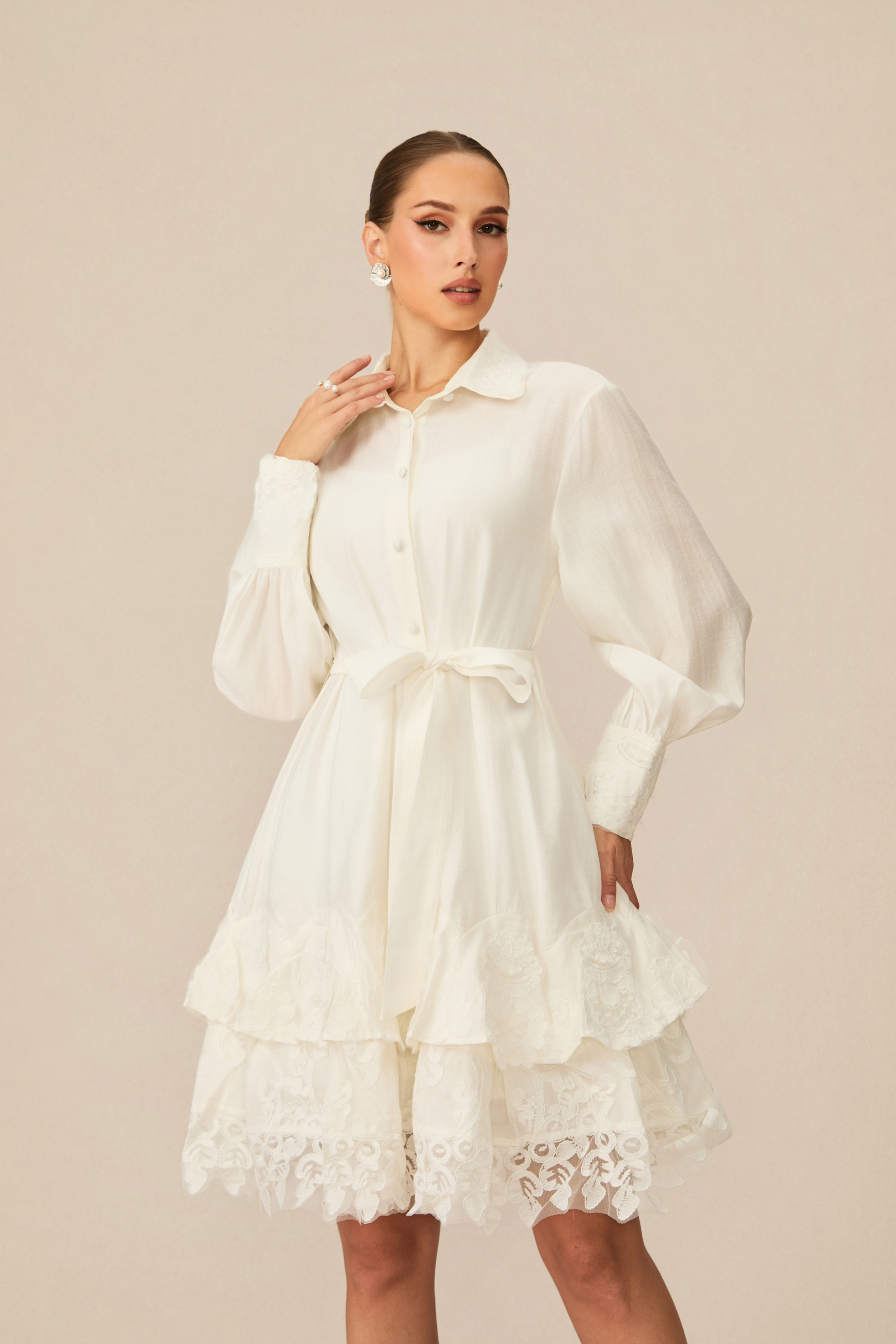 Memory White Lace Layered Mini Dress