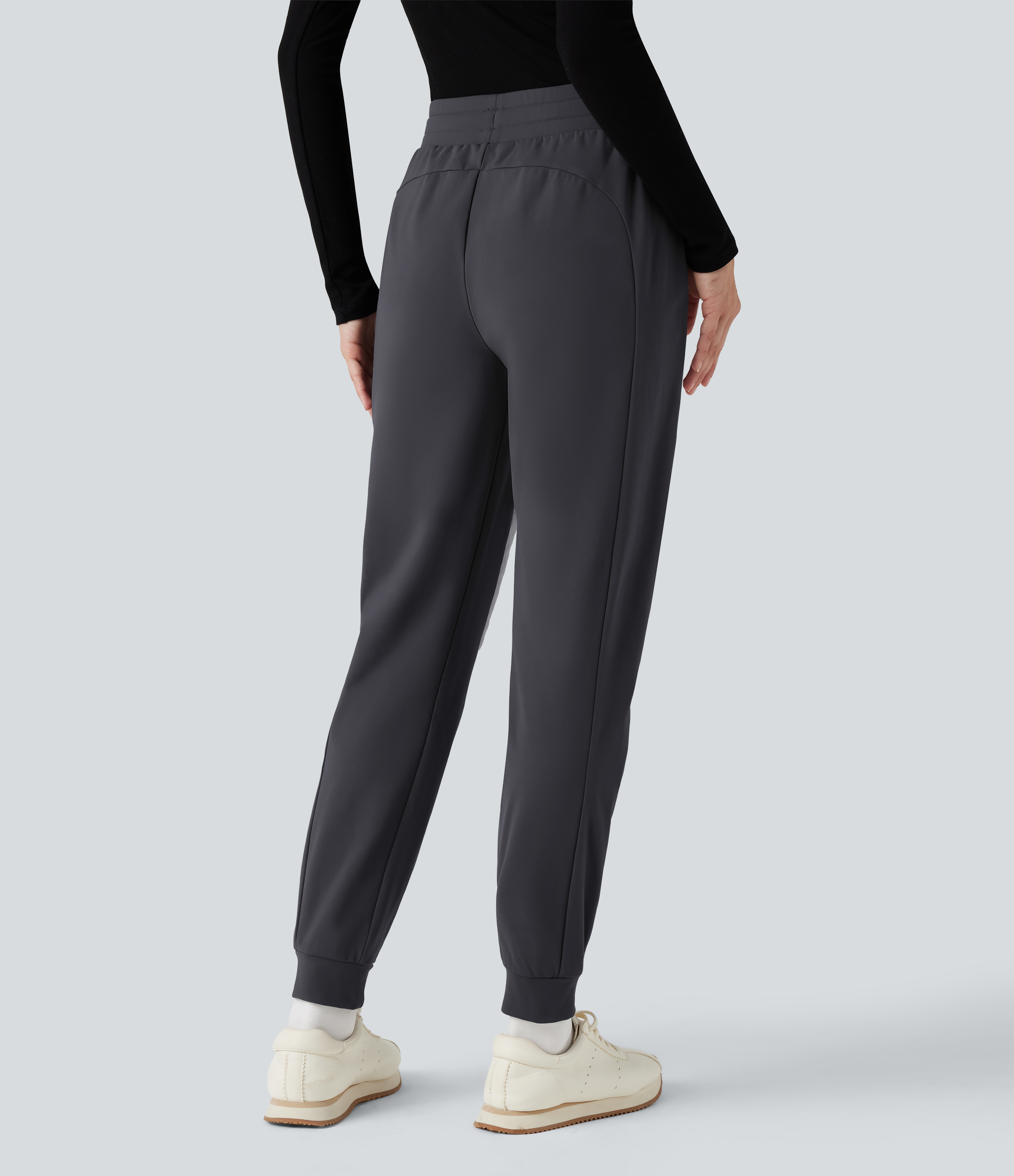 High Waisted Drawstring Color Block Fleece Hiking Quilted Joggers with Pockets