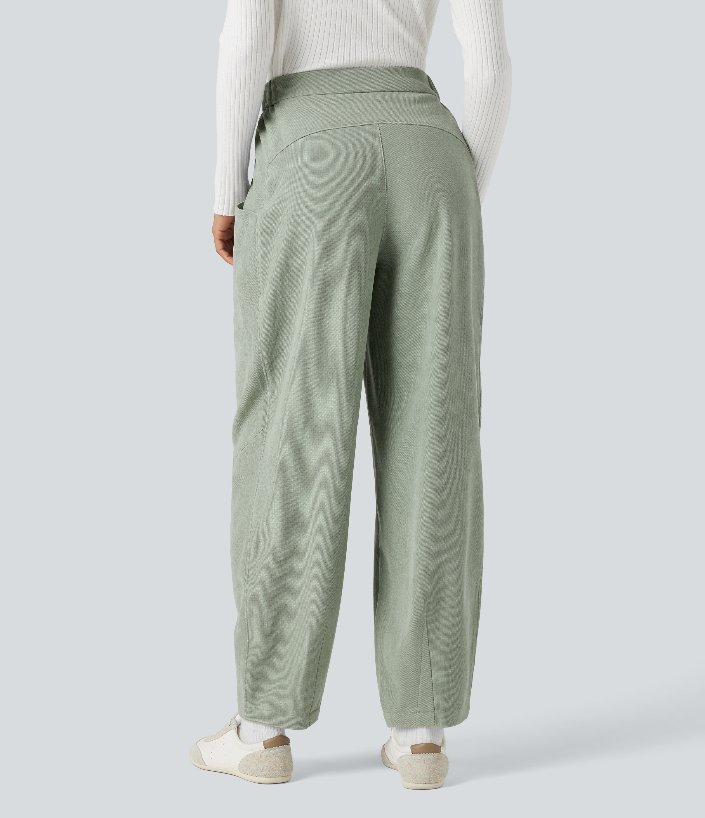 High-waisted Casual Barrel Leg Pants with Pockets